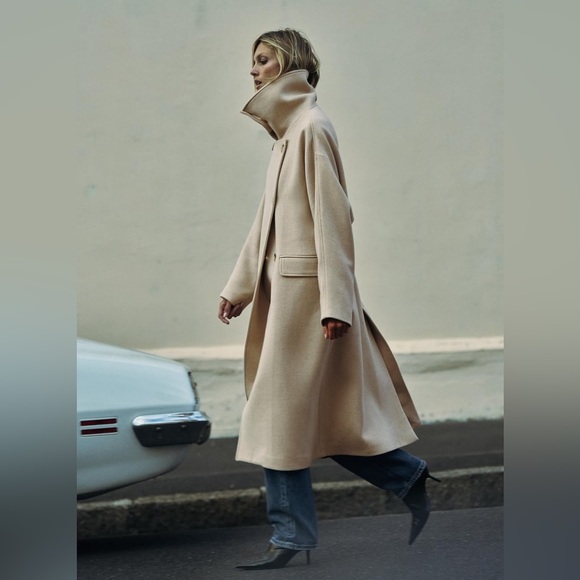 Zara Beige Wool Blend Oversized Coat - Picture 2 of 16